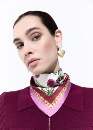 Foulard tigres et fleurs 55×55 Crudo-Rosa