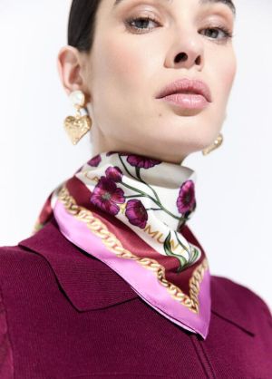 Foulard tigres et fleurs 55×55 Crudo-Rosa