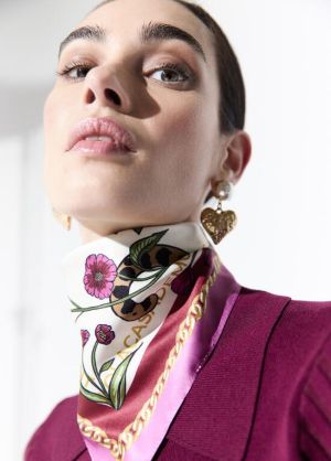 Foulard tigres et fleurs 55×55 Crudo-Rosa