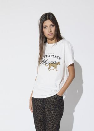 T-shirt col carré, graphique « BLANCE
