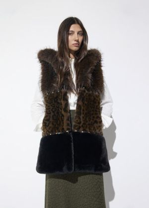 Gilet midi fausse fourrure tri Marron-Multicol