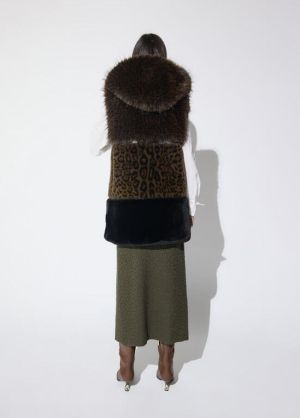 Gilet midi fausse fourrure tri Marron-Multicol