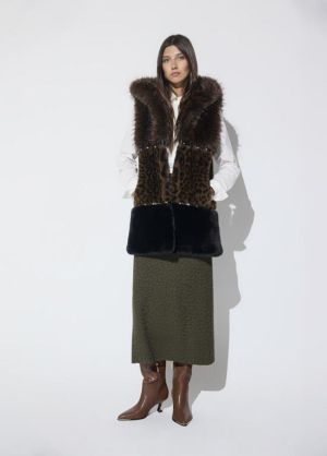 Gilet midi fausse fourrure tri Marron-Multicol