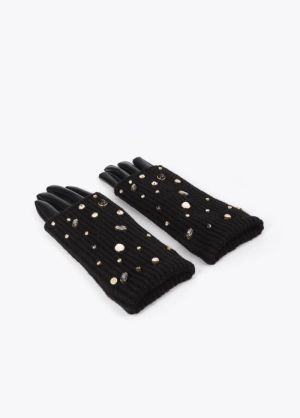 Gants maille, perles et crista NEGRO